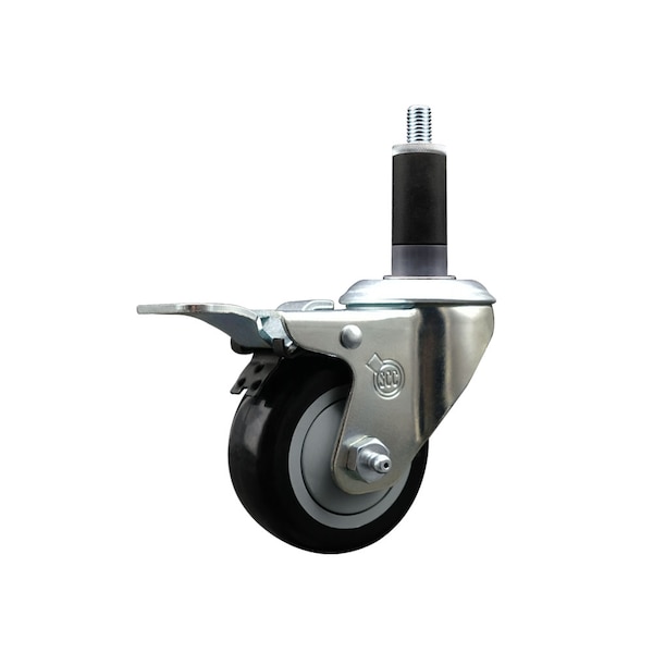 3'' Black Poly Swivel 1-1/8'' Expanding Stem Caster Total Lock Brake